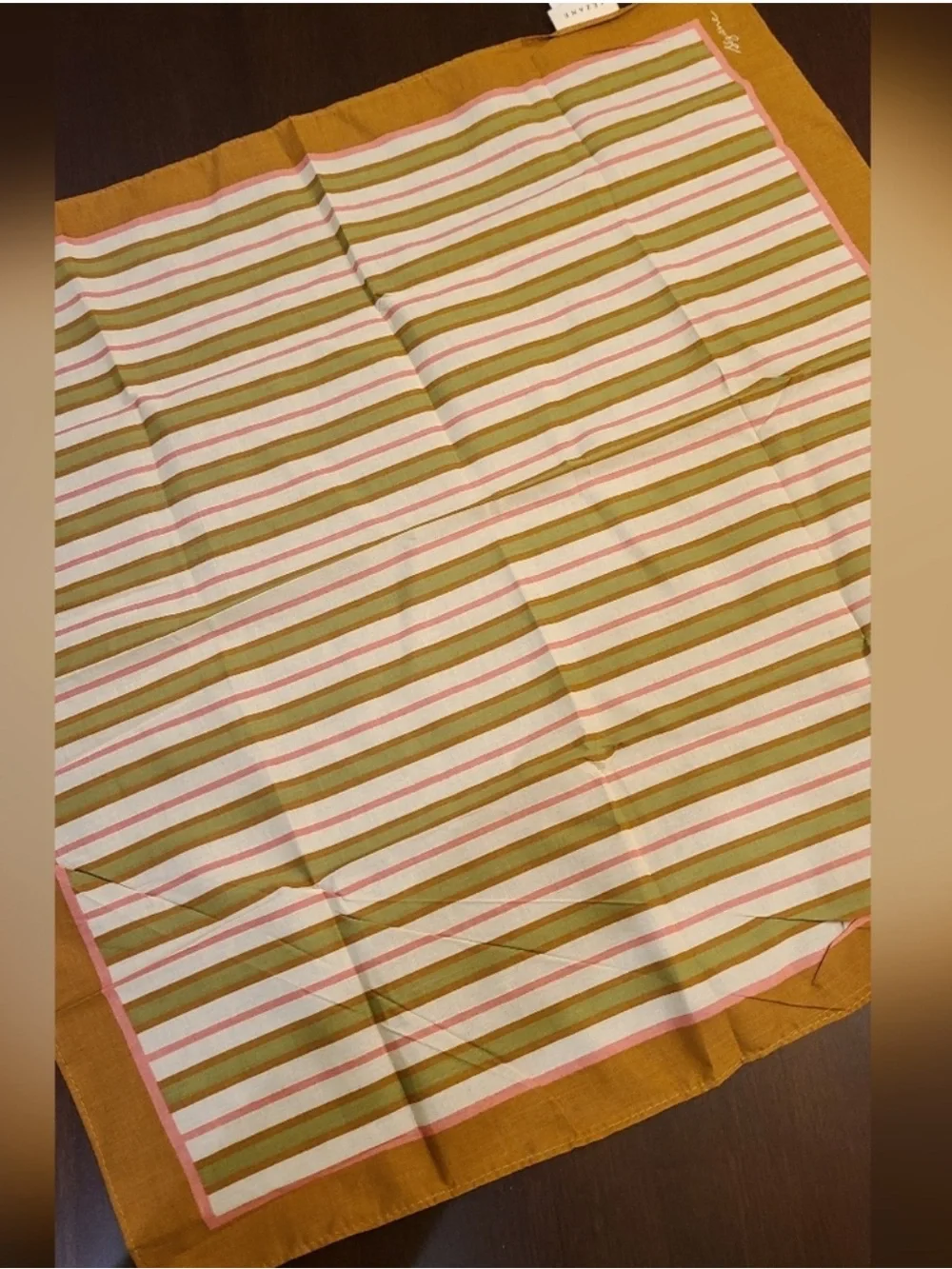 Striped Silk Neck Scarf in Mustard, Green and Pink